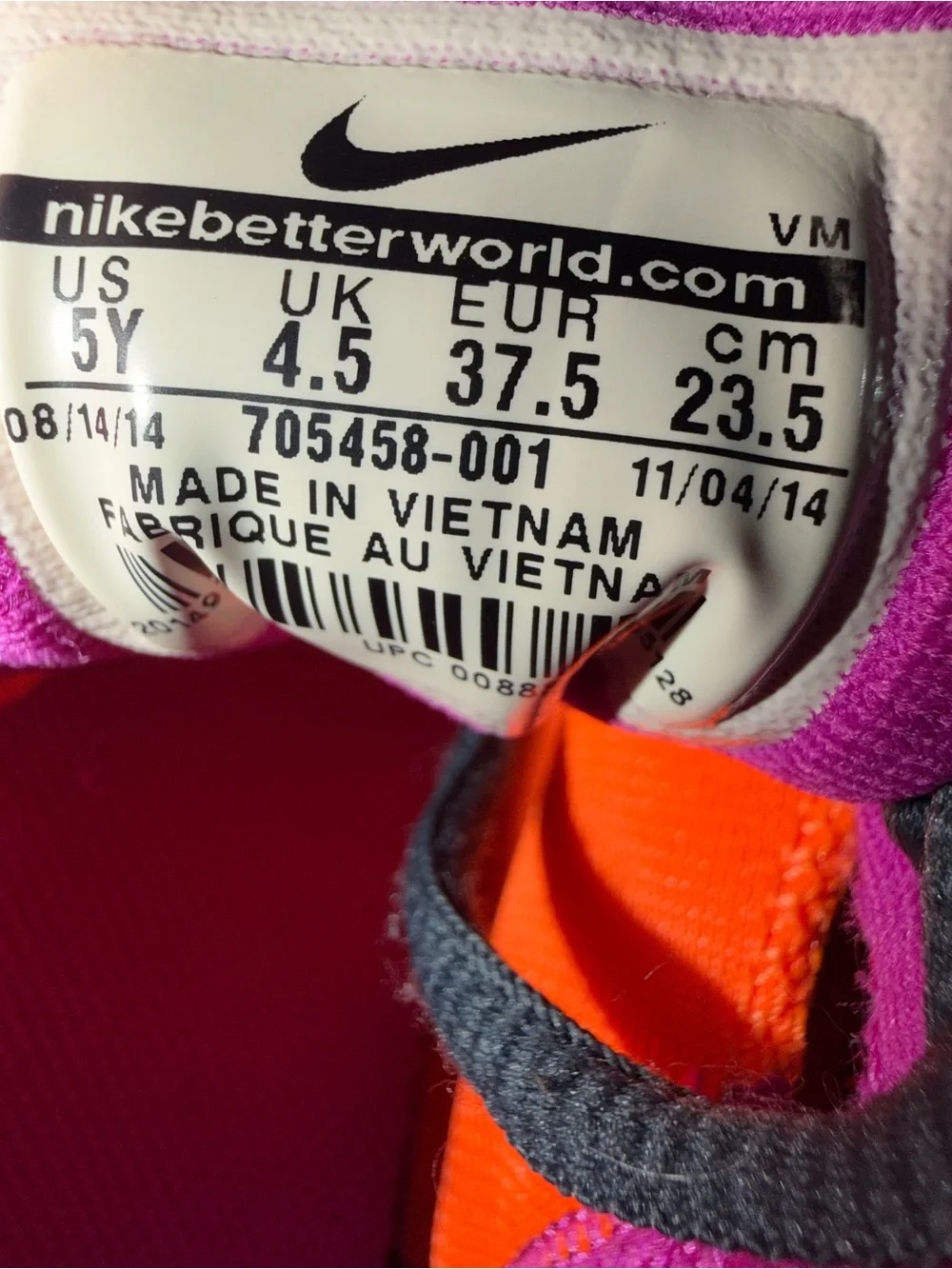 Nike Air Max 2015 GS Youth 5Y / Women’s 6.5 Gray Pink Orange 705458-001